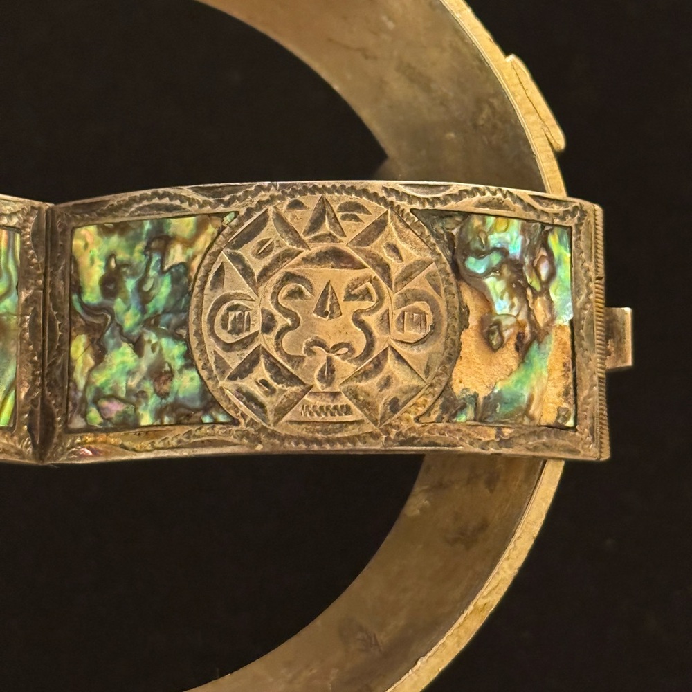 Vintage Abalone and Sterling Mexican Bracelet - Picture 8 of 15